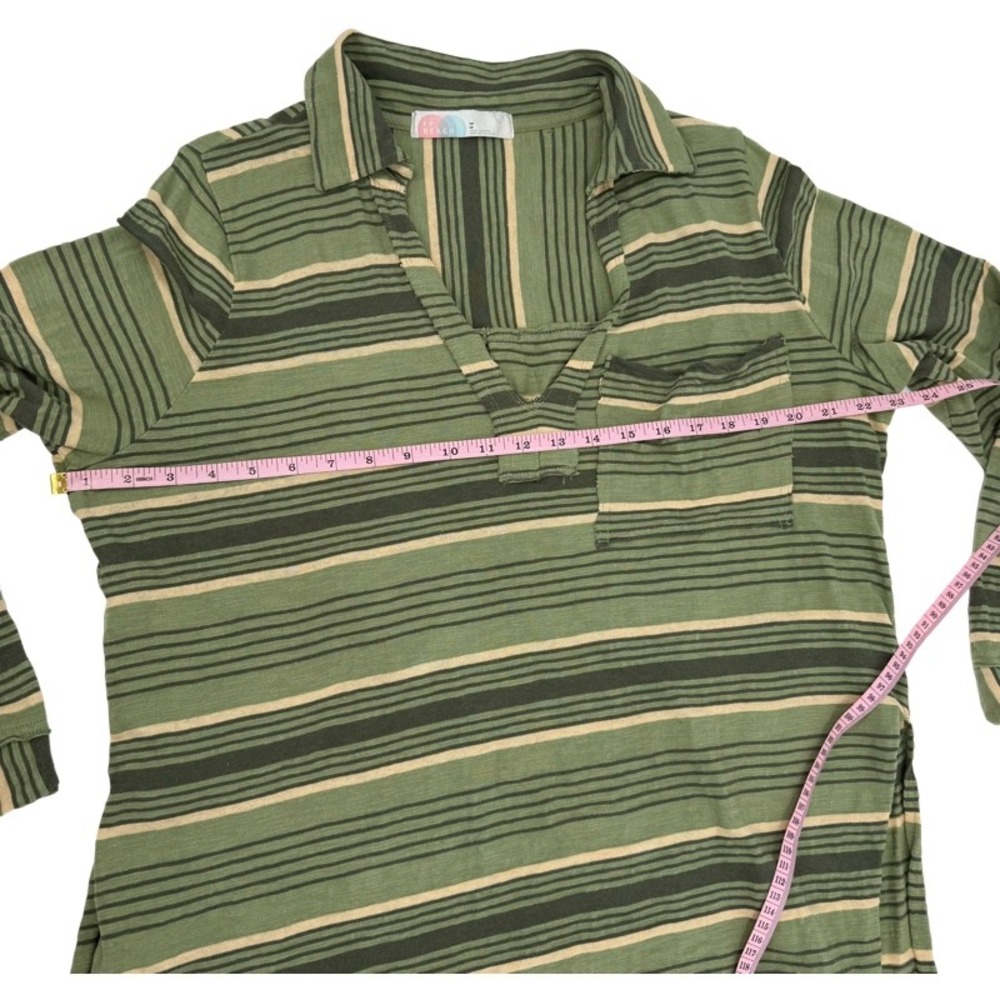 FREE PEOPLE BEACH Breaker Medium Top Green Striped V-Neck High Low Boho Vacation - Picture 9 of 16